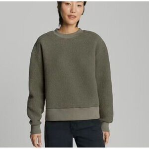 Everlane Renew Teddy Oversized Fleece Pullover Sweatshirt Moss Green Size M